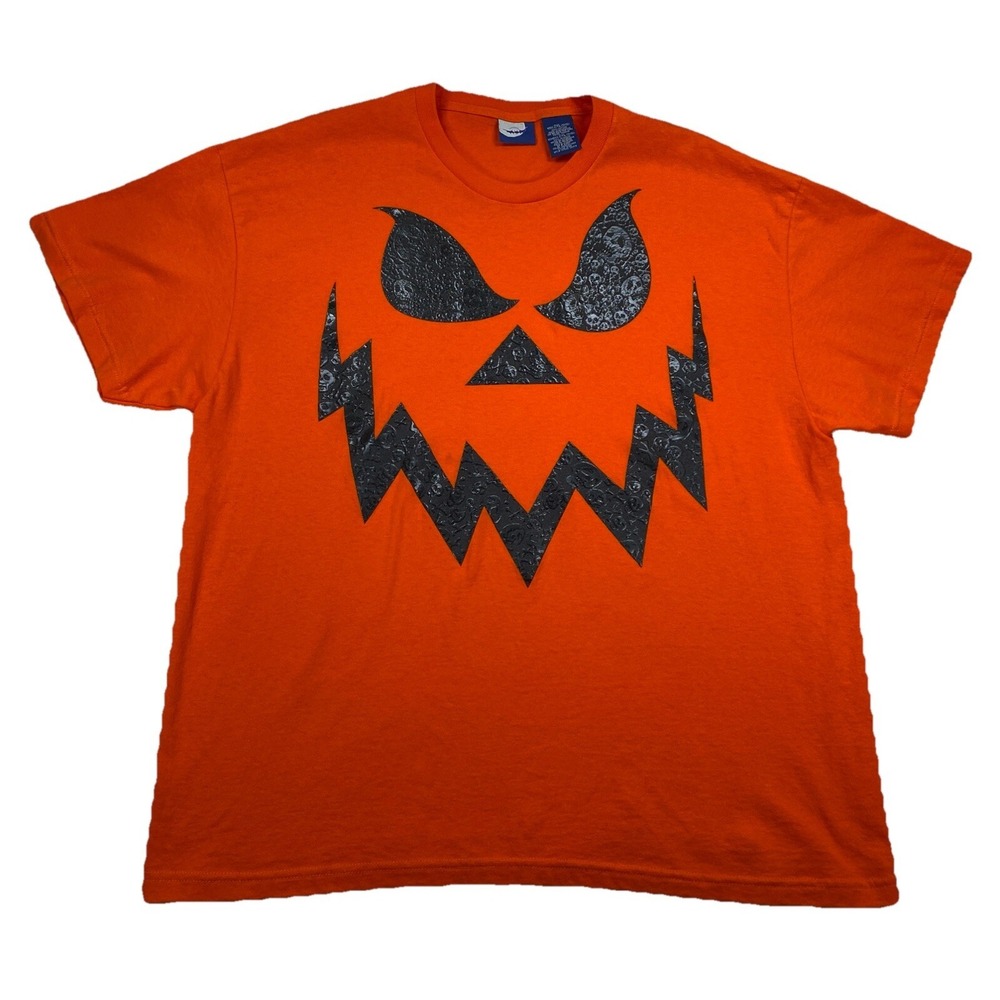Halloween Jack-O'-Lantern Men's XXL T-Shirt Orange‎ Skulls Pattern